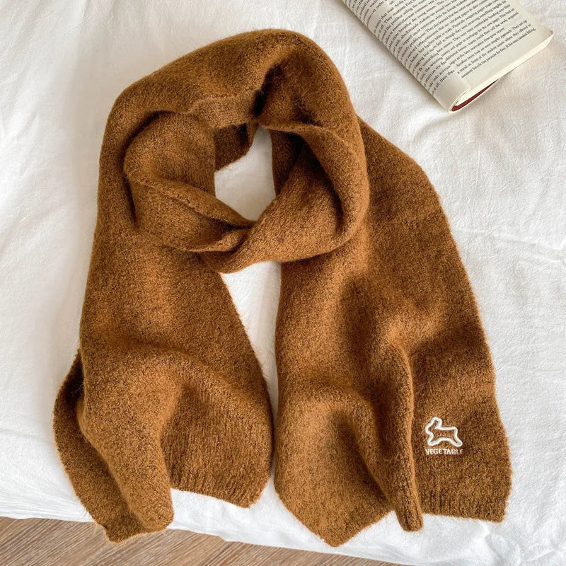 Écharpe Laine Lapin Brodé Beige | MDN Store