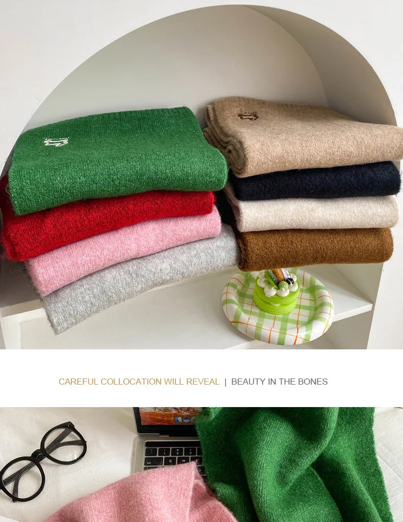 Écharpe Laine Lapin Brodé Beige | MDN