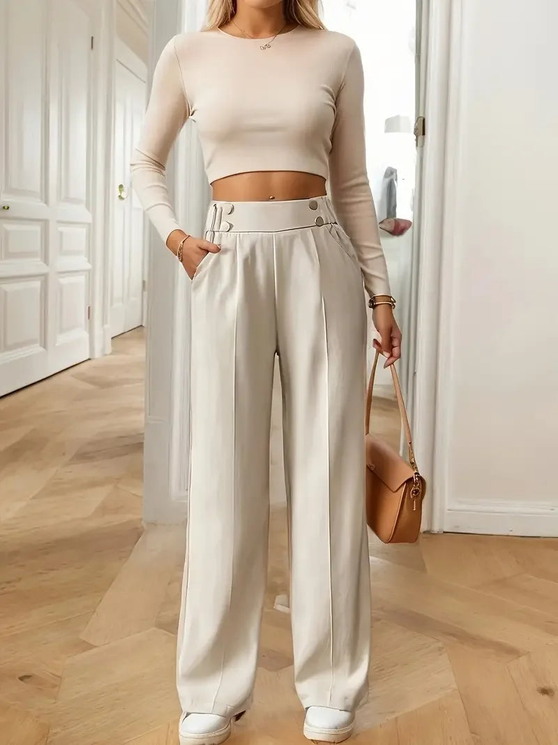 Pantalon Large Femme Fluide Minimaliste Kaki | MDN Store