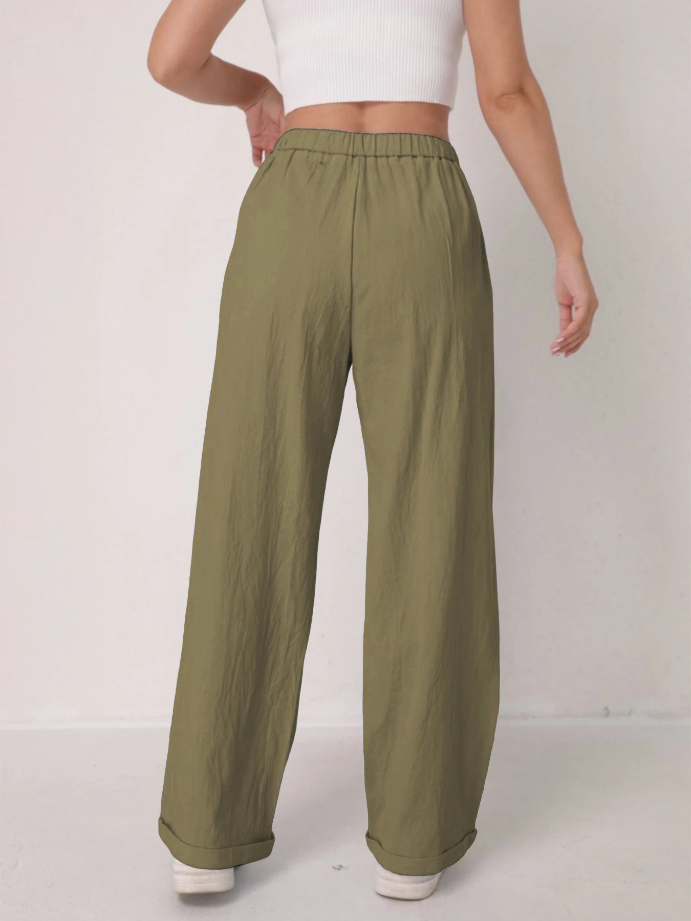 Pantalon Lin Taille Haute Décontracté Femme | MDN Store