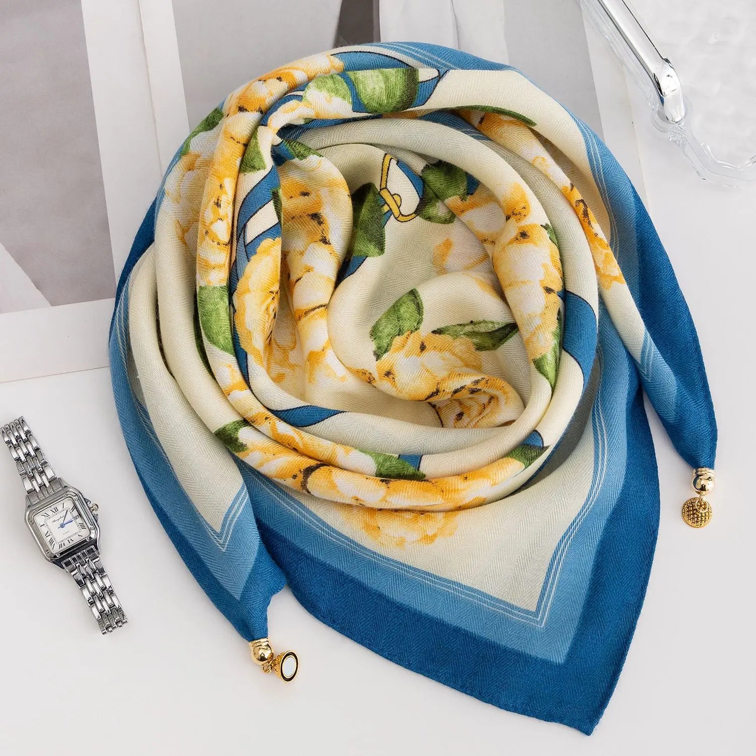 Foulard Soie Boucle Magnétique Rayé Femme | MDN Store