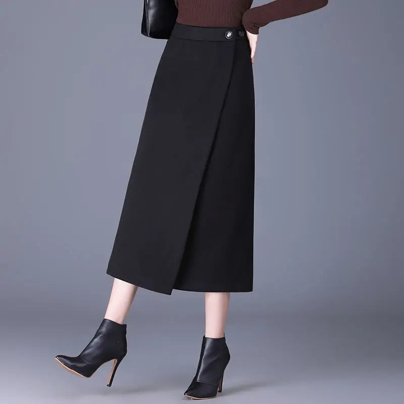 Jupe Droite Fendue en Laine Élégante Automne-Hiver | MDN Store