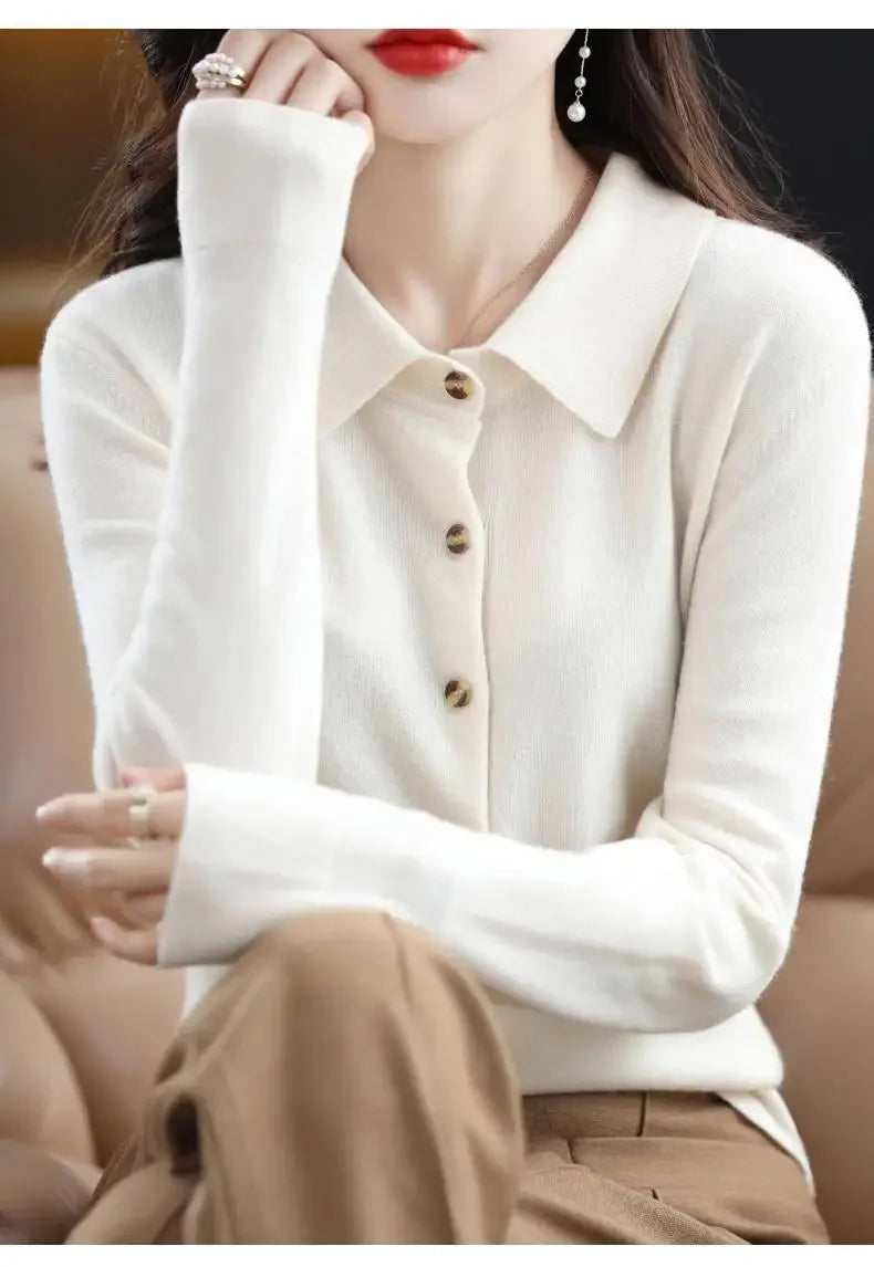 Cardigan Femme Col Polo Loose Fit Tricot Doux 9 Coloris S-XXL | MDN Store