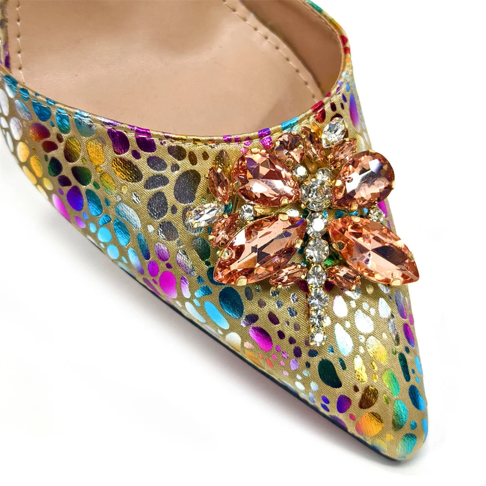 Escarpins Dorés Strass Bout Pointu Femme Soirée Banquet | MDN Store 25