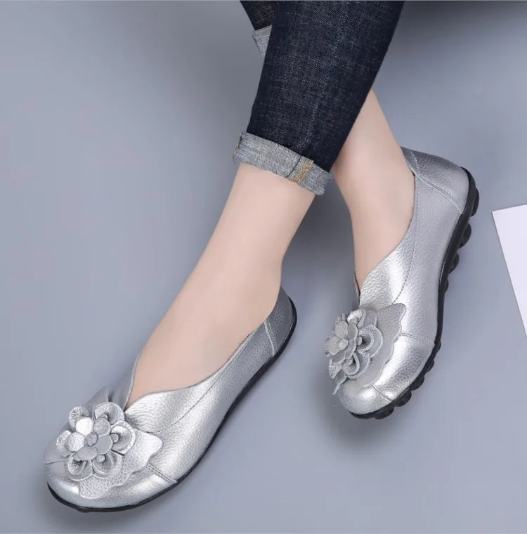 Ballerines Cuir Fleur Élégantes Grande Taille | MDN Store