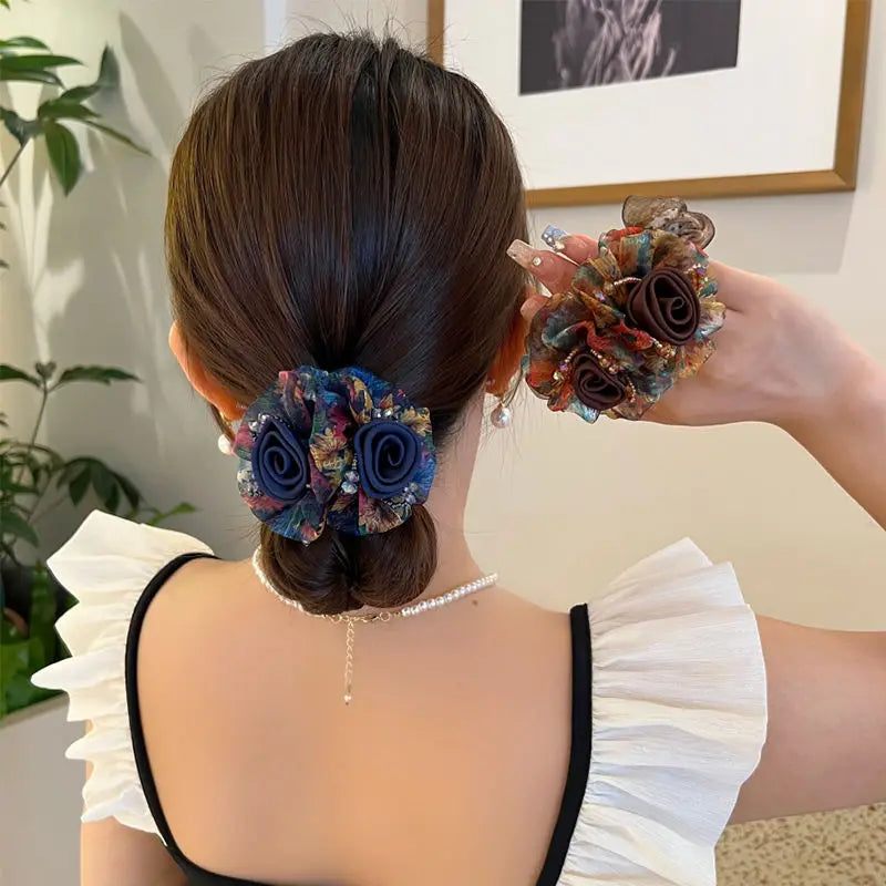 Chouchou Fleur Maille Large Élégant - Élastique Chignon Femme | MDN Store