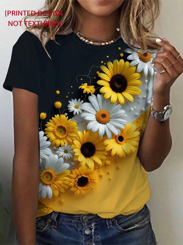 T-Shirt Floral Tournesol Marguerite Femme Manches Courtes | MDN Store 25