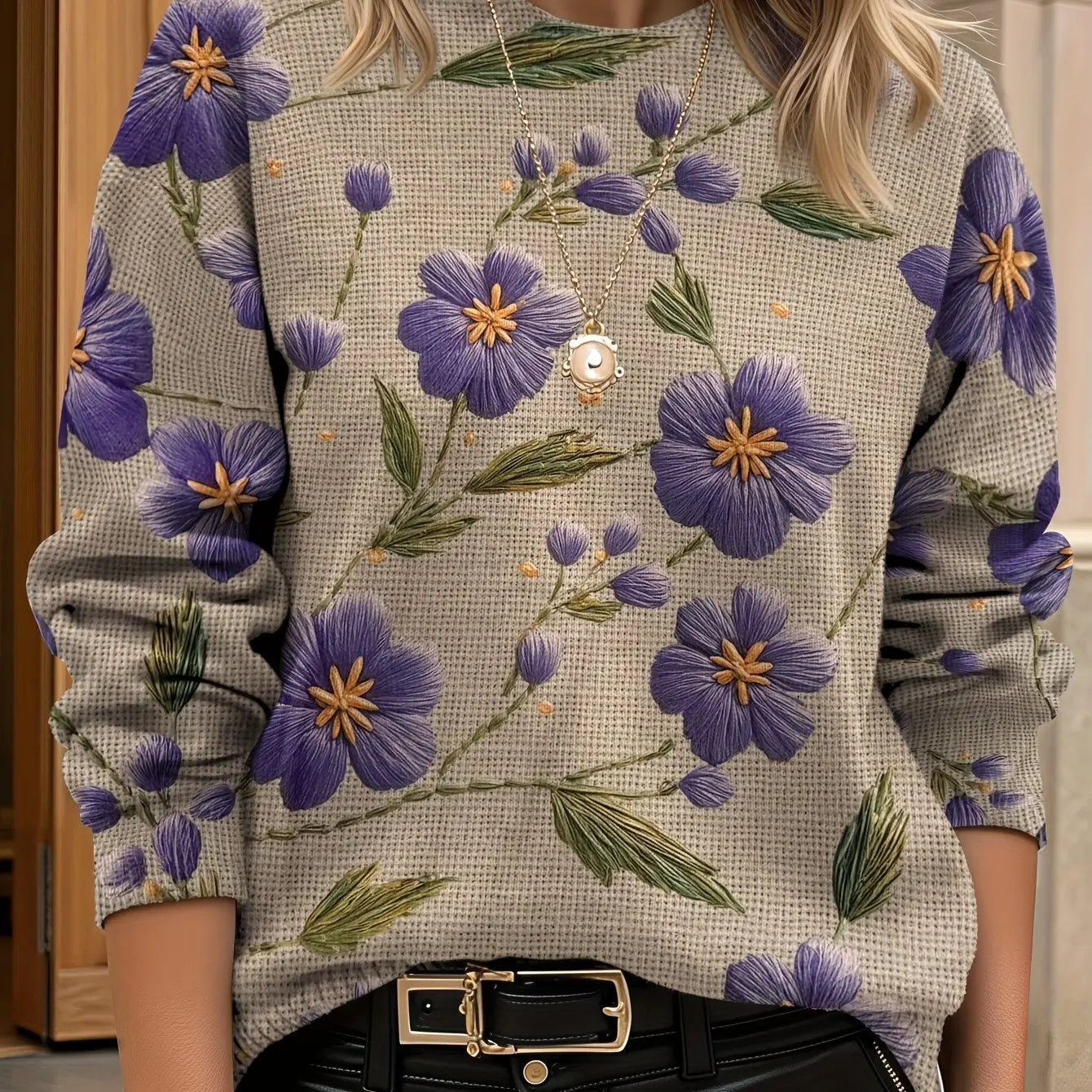 Pull Femme Floral Col Rond Manches Longues Ample 24 Coloris | MDN Store