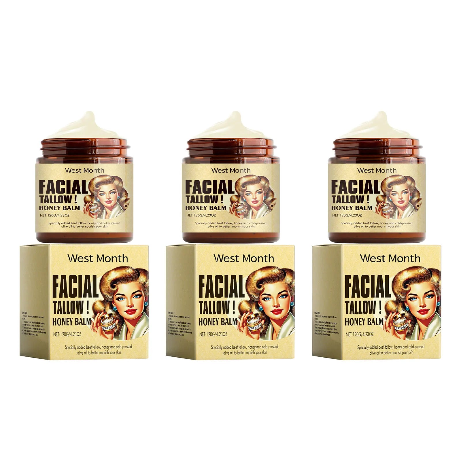 Crème Visage Suif de Bœuf Miel Hydratant Réparateur Élasticité 120g | MDN Store