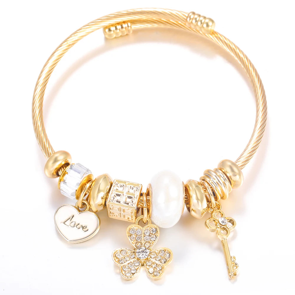 Bracelet Femme Acier Inoxydable Doré Fleurs Strass 4 Couleurs | MDN Store