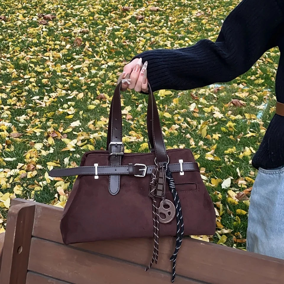 Sac à Main Femme Cuir Daim Boucle Ceinture Grande Capacité Hiver - MDN