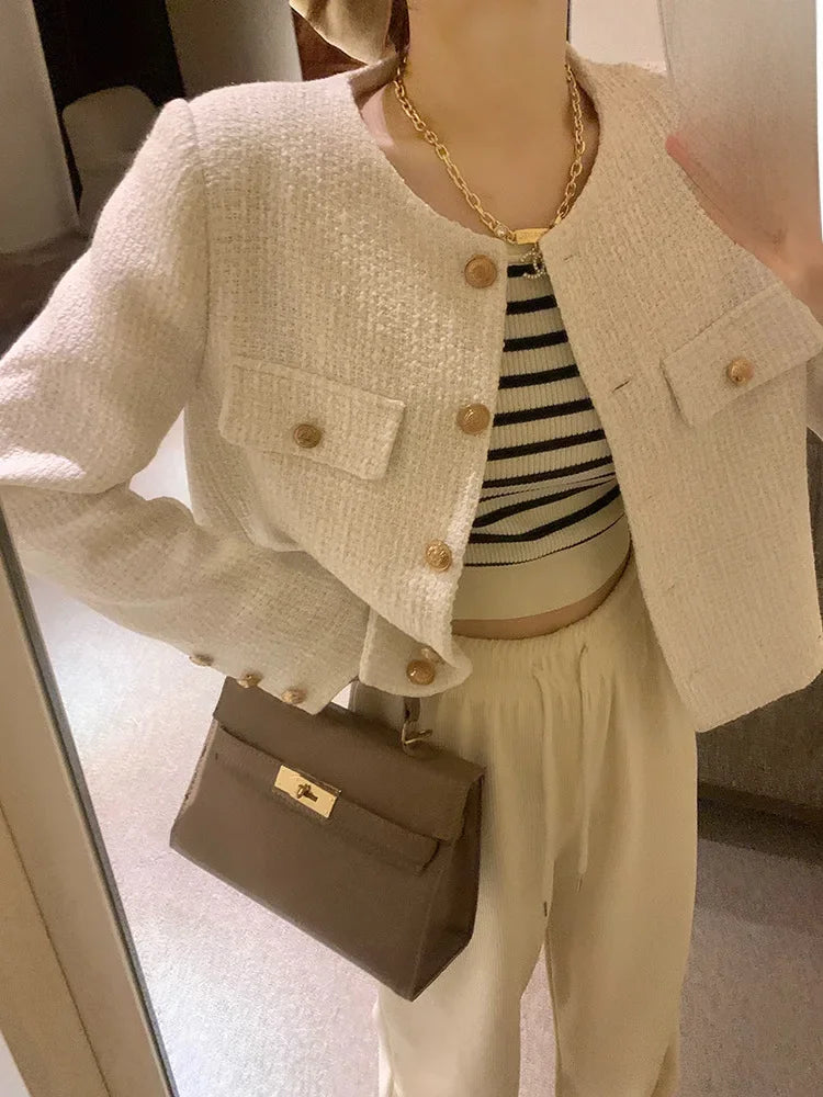 Veste Tweed Courte Élégante Femme Automne-Hiver | MDN