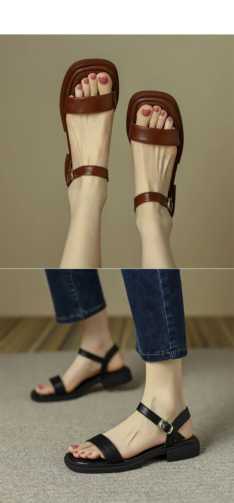 Sandales Cuir Talons Bas Confort Femme | MDN