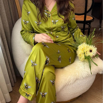 Pyjama Satin Abeilles Vert | MDN Store