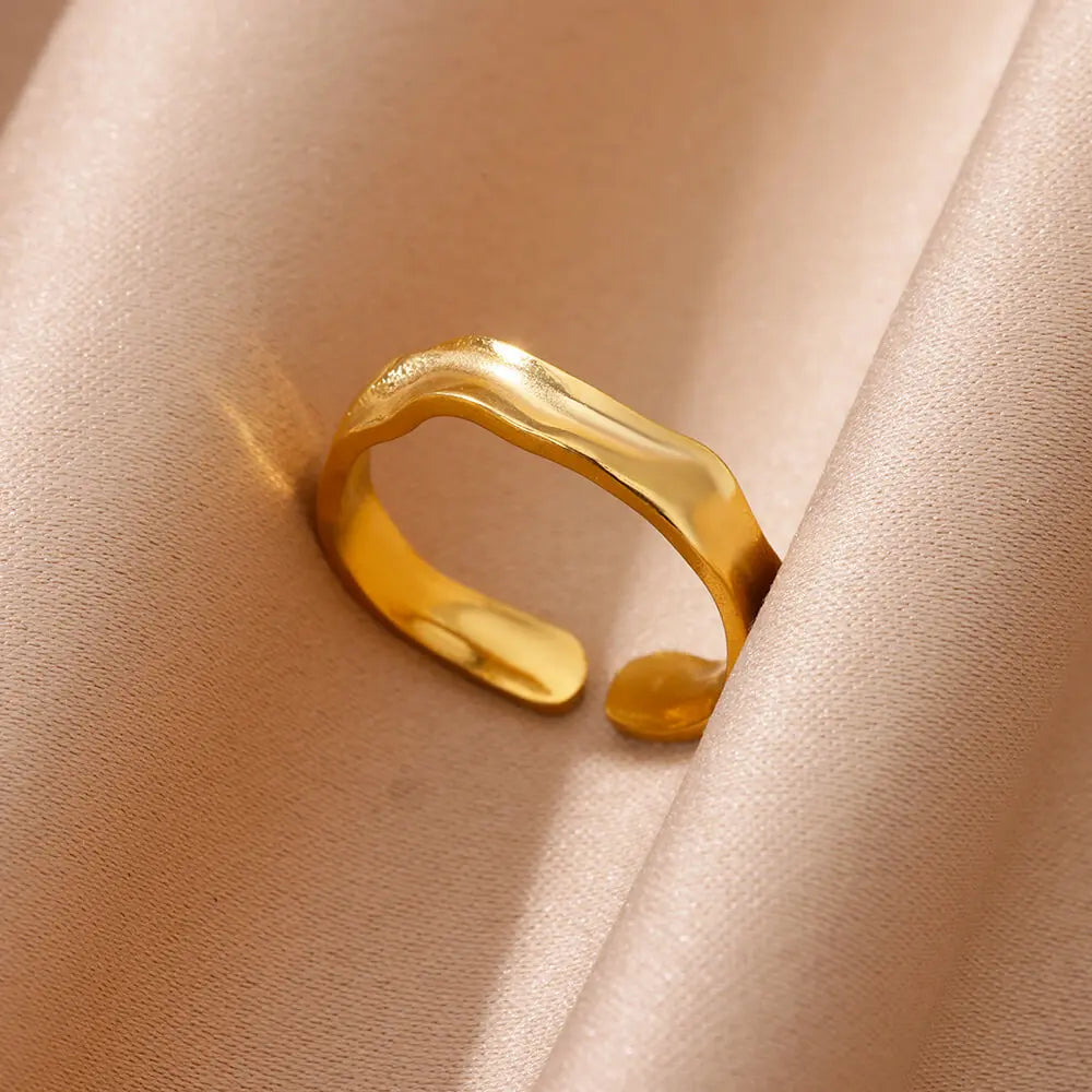 Bague Géométrique Acier Doré Ajustable | MDN Store