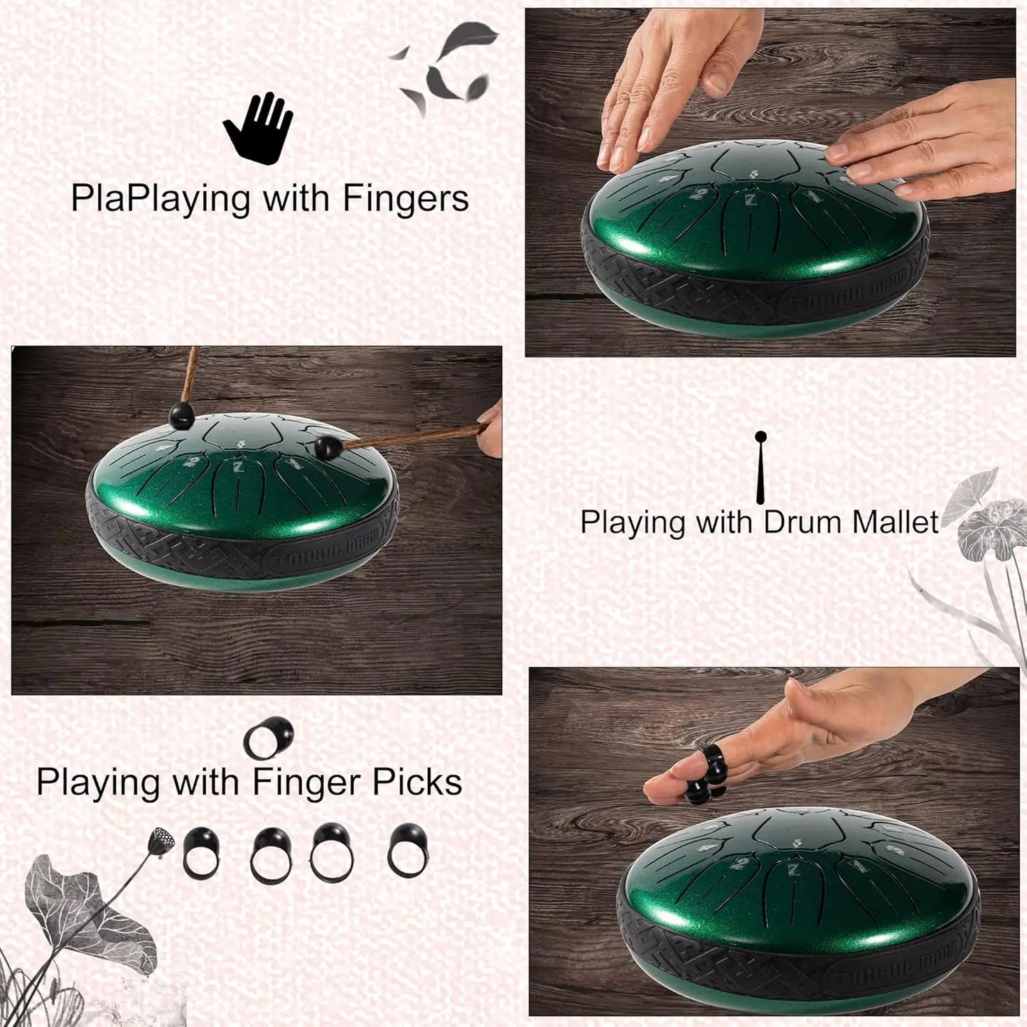 Tambour Langue Acier HLURU 6 Pouces 11 Notes - Instrument Méditation Yoga | MDN