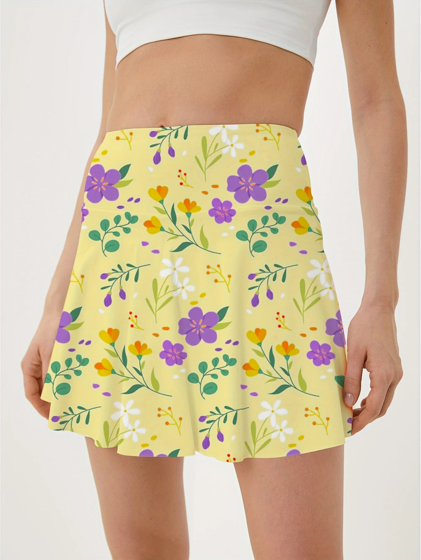 Mini Jupe Femme Jaune Imprime Floral Short Integre Style Boheme | MDN Store 25