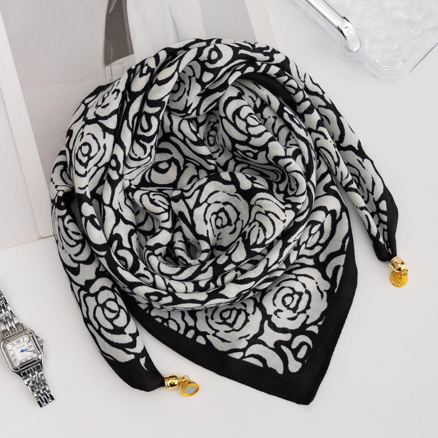 Foulard Soie Boucle Magnétique Rayé Femme | MDN Store
