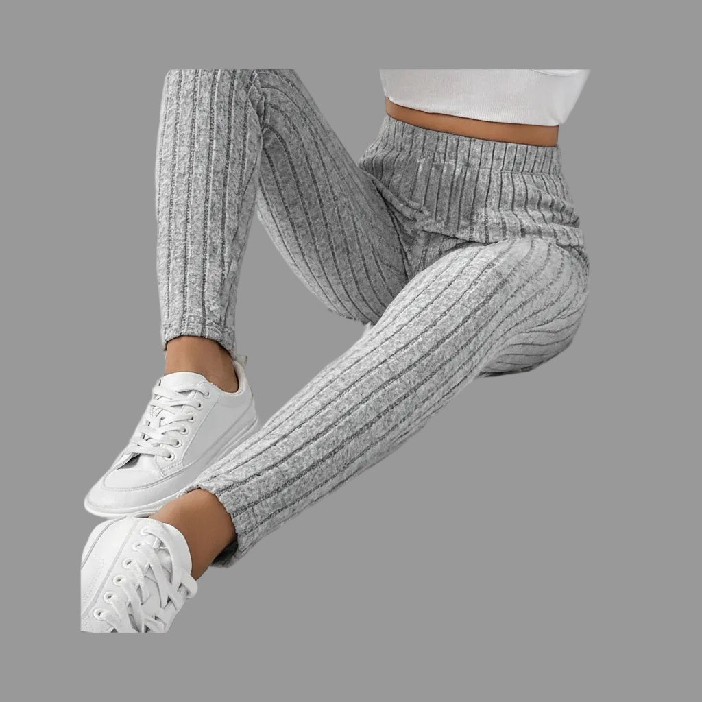 Leggings Côtelé Moulant Gris Taille Haute Femme | MDN Store