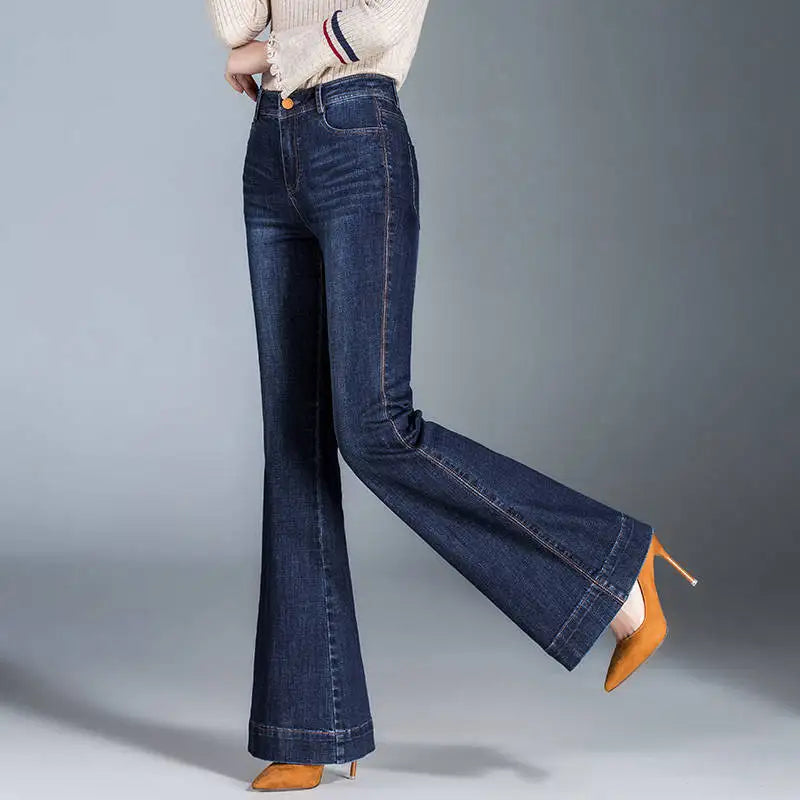 Jean Flare Femme Broderie Ethnique Bleu | MDN Store