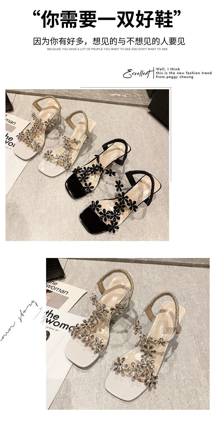 Sandales d'été en PVC Décoration Florale Talon Epais | MDN Store 25