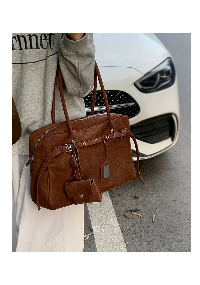 Sac Tote Femme Grande Capacité Cuir Suédé MDN - Vintage Élégant Bureau