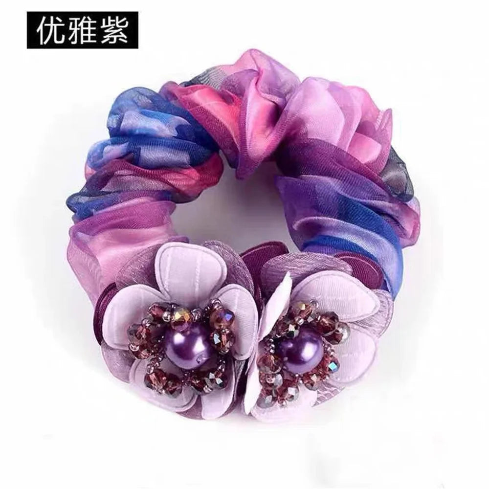 Chouchou Perle Brillante Fleur Organza Transparent - Élastique Cheveux Fille... | MDN Store