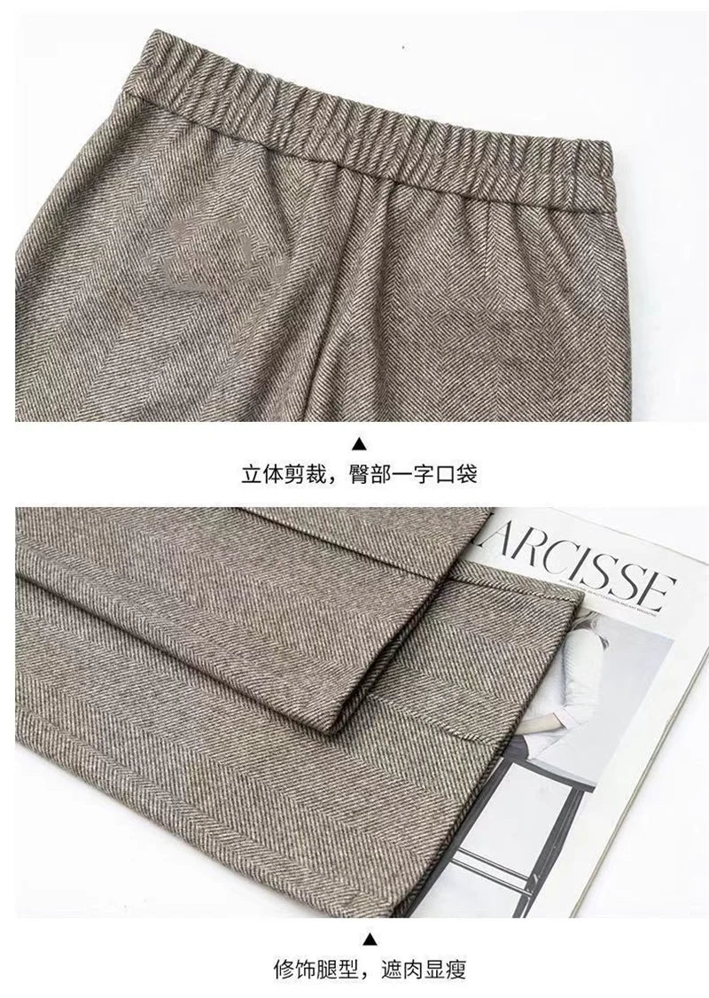 Pantalon Femme Laine Évasé Taille Haute - Bureau Chaud Automne Hiver | MDN