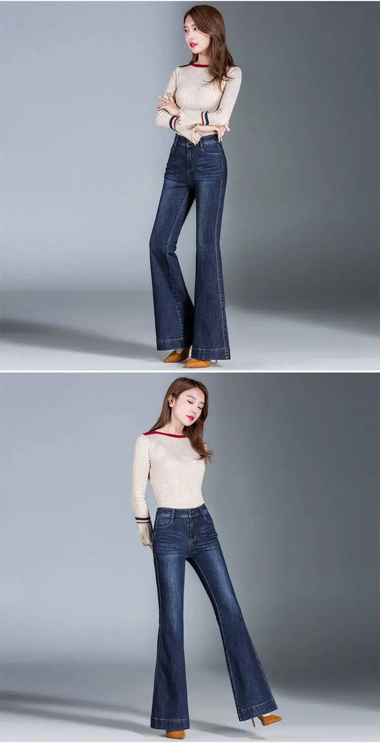 Jean Flare Femme Broderie Ethnique Bleu | MDN Store