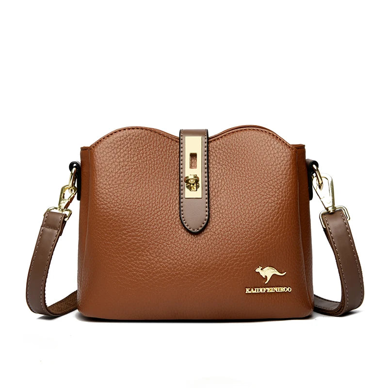 Sac à Main Femme Cuir Véritable Seau Bandoulière Trois Compartiments - MDN