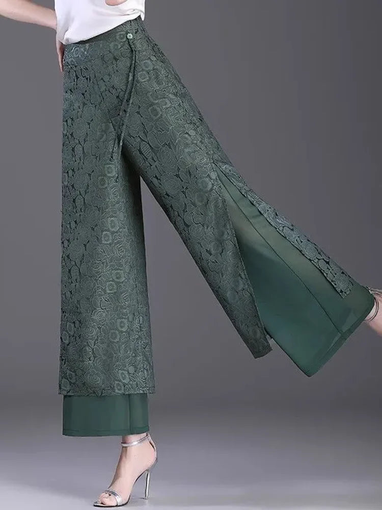 Pantalon Large Taille Haute Jacquard Noir | MDN Store