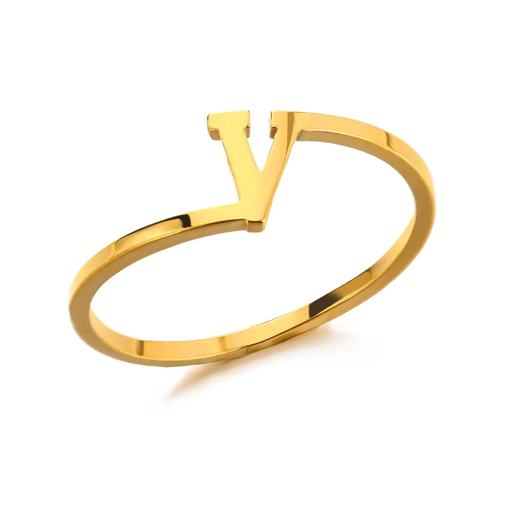 Bague Initiale Lettre A-Z Acier Doré | MDN Store