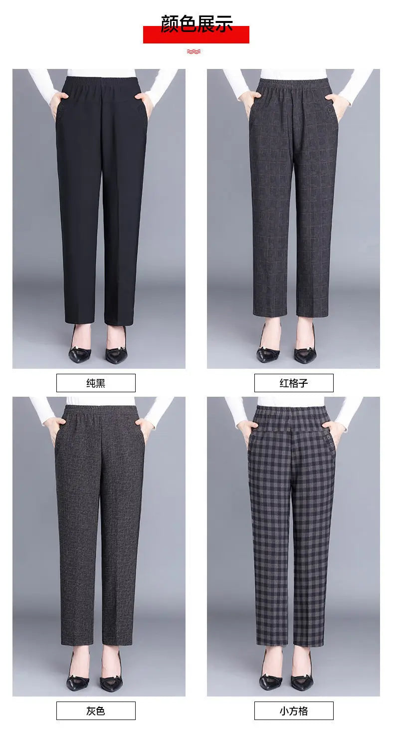 Pantalon Femme Carreaux Taille Élastique - Longueur Cheville Automne Hiver | MDN