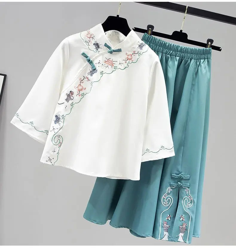Ensemble Hanfu Chinois Brodé Papillon 2 Pièces | MDN Store