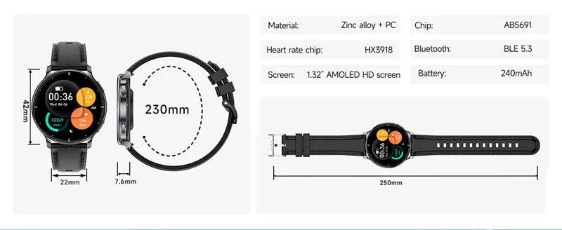 Montre Connectée AMOLED 1.32" Lampe Torche Bluetooth | MDN