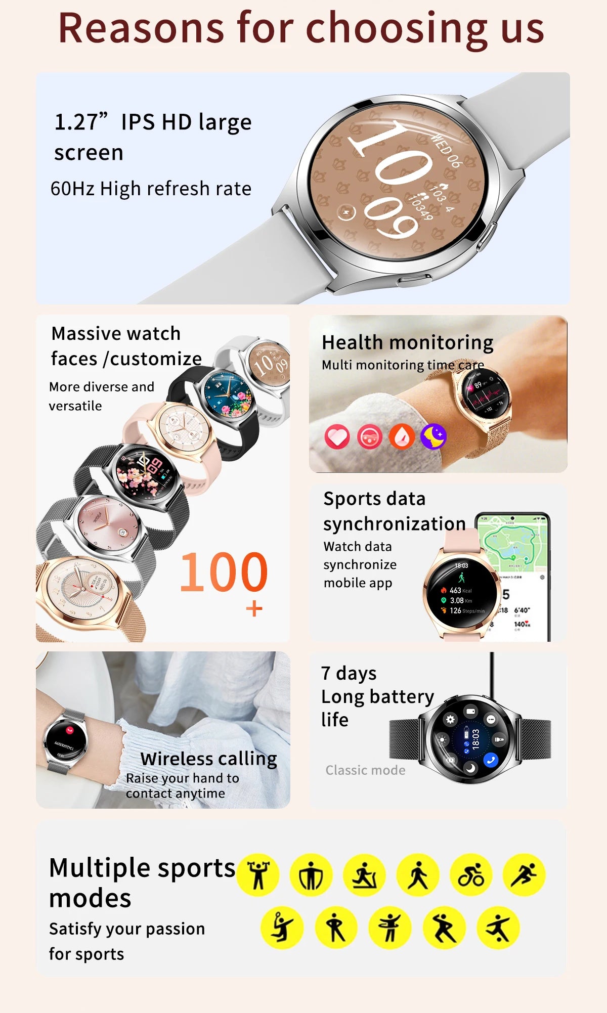 Montre Connectée Femme Luxe 1.27" Boussole IP68 | MDN Store