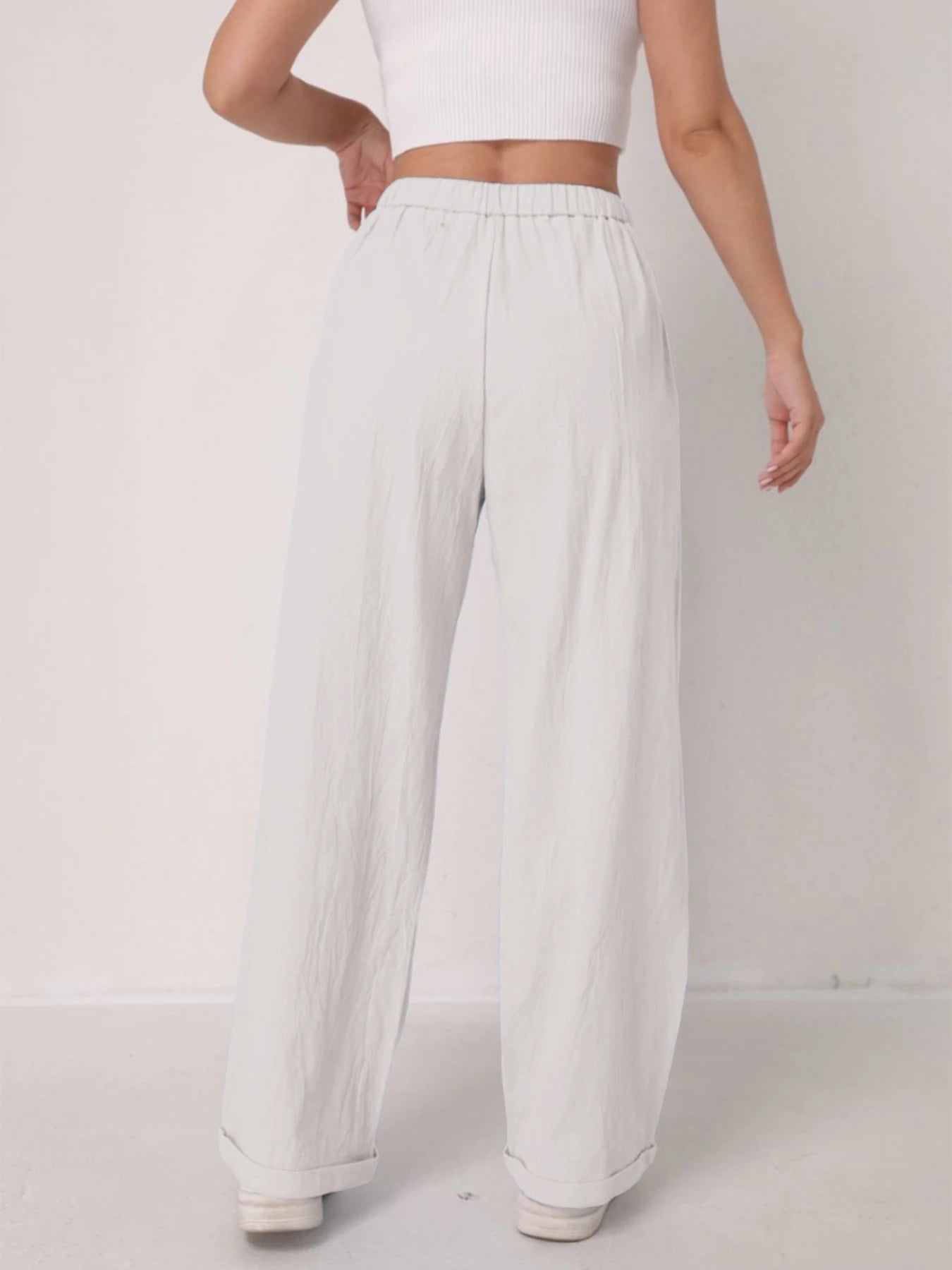 Pantalon Lin Taille Haute Décontracté Femme | MDN Store