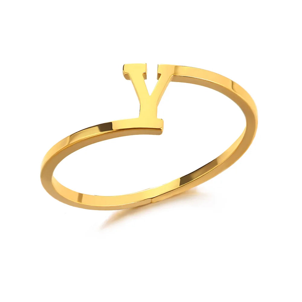 Bague Initiale Lettre A-Z Acier Doré | MDN Store