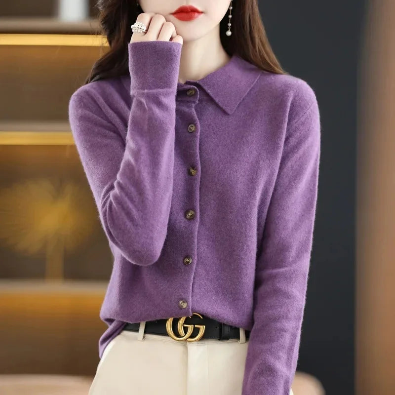 Cardigan Femme Col Polo Loose Fit Tricot Doux 9 Coloris S-XXL | MDN Store