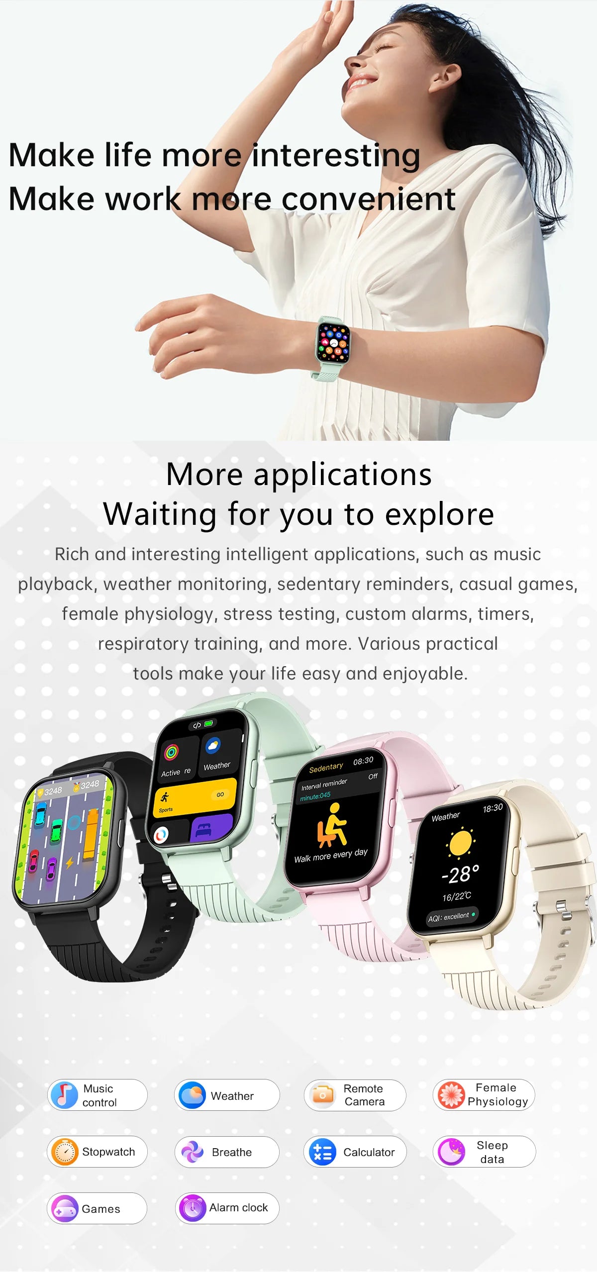 Montre Connectée Femme LIGE Tactile Personnalisable - Cardiaque Sommeil Étanche Sport | MDN