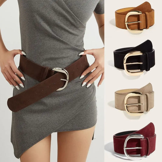 Ceinture Large Cuir Suédé Femme Boucle Tendance - Ceinture Luxe Polyvalente Business | MDN