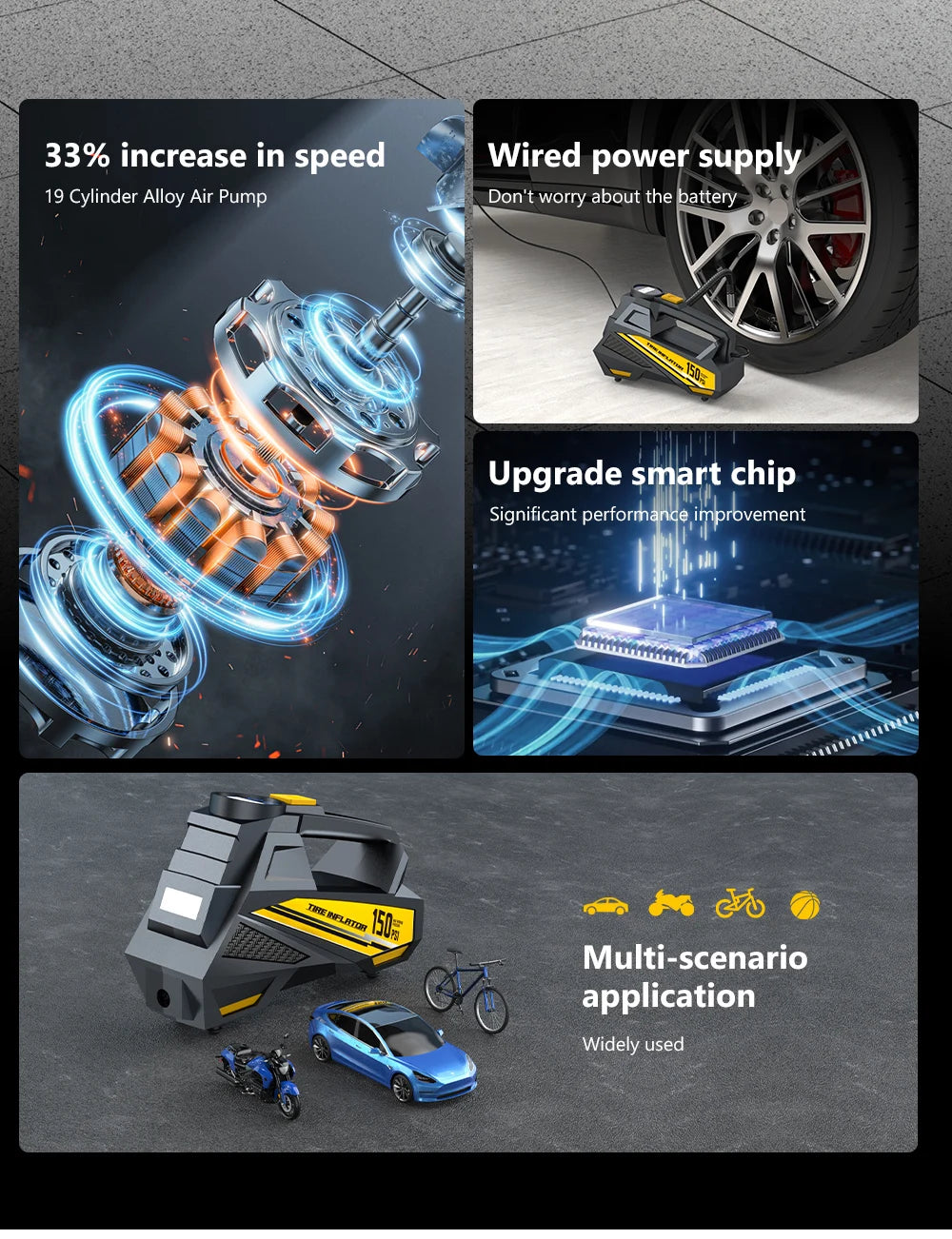 Compresseur Air Portable 12V 150PSI LED | MDN