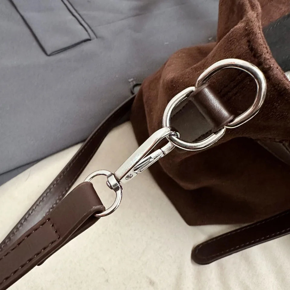 Sac à Main Femme Cuir Daim Boucle Ceinture Grande Capacité Hiver - MDN