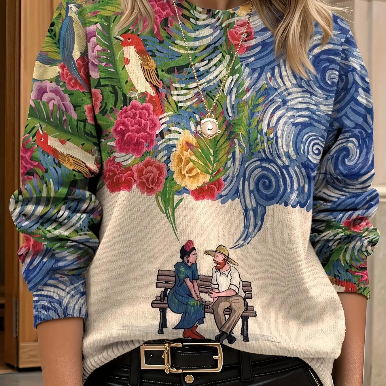 Pull Femme Floral Col Rond Manches Longues Ample 24 Coloris | MDN Store