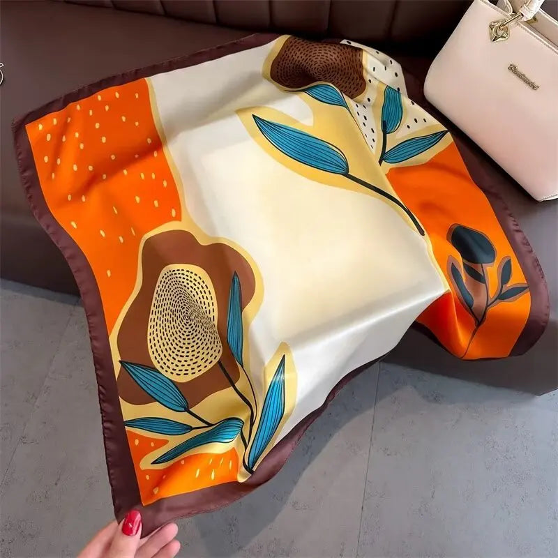 Foulard Carré Soie Satin Floral Violet 70cm Femme | MDN Store