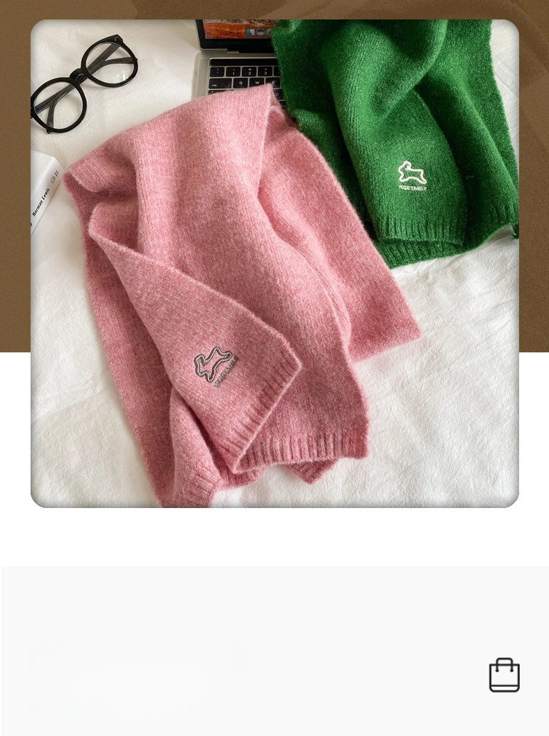 Écharpe Laine Lapin Brodé Beige | MDN