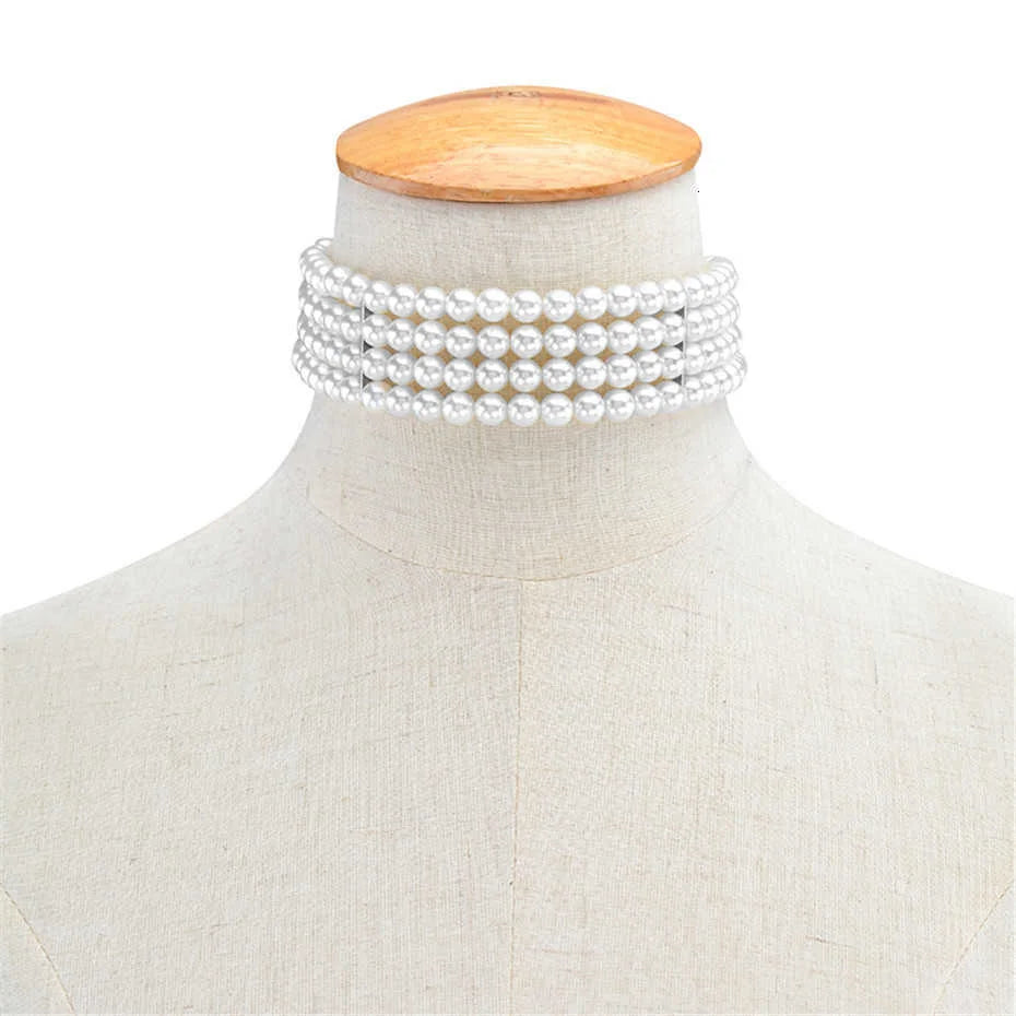 Collier Ras-de-Cou Perles Blanches Métal | MDN