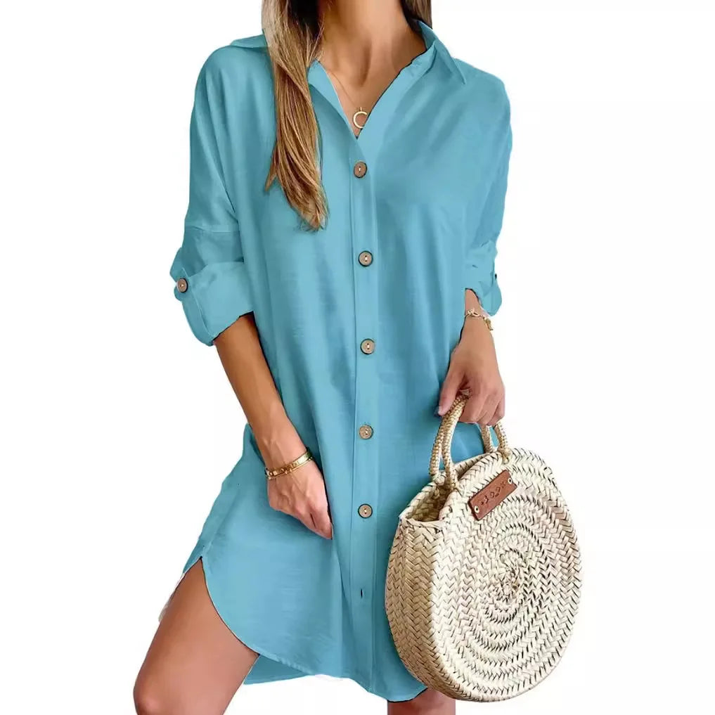 Robe Chemise Boutonnée Manches Longues Casual | MDN