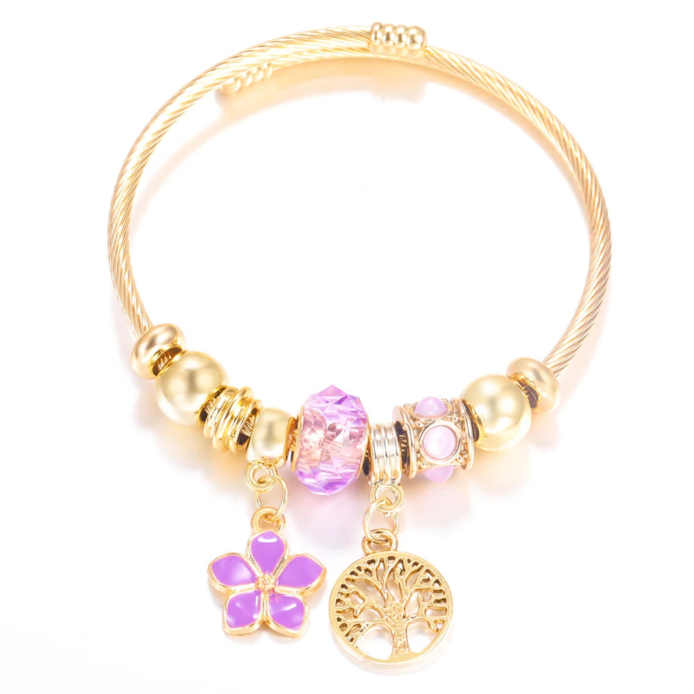 Bracelet Femme Acier Inoxydable Doré Fleurs Strass 4 Couleurs | MDN Store