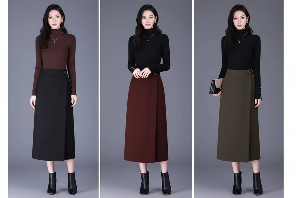 Jupe Droite Fendue en Laine Élégante Automne-Hiver | MDN Store